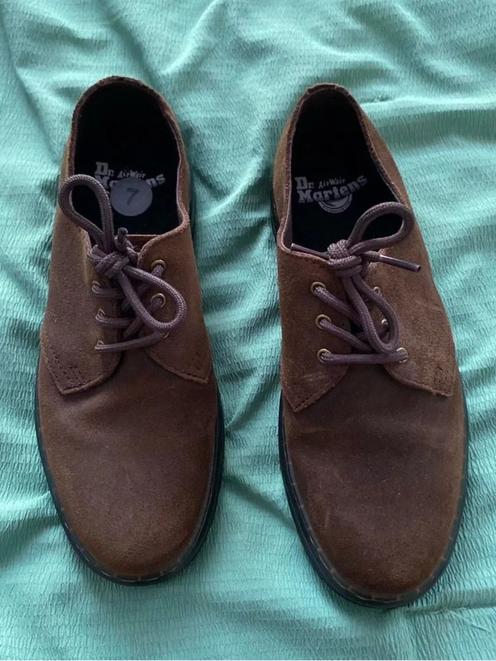 Dr. Martens Brown Suede Oxford lace up Shoes with Yellow Stitching